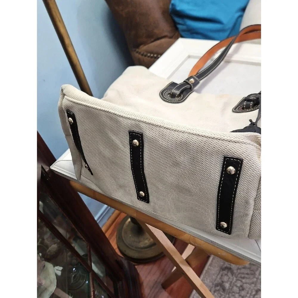 Dooney & Bourke Cream Canvas Tote with Black Leather Leather Handles